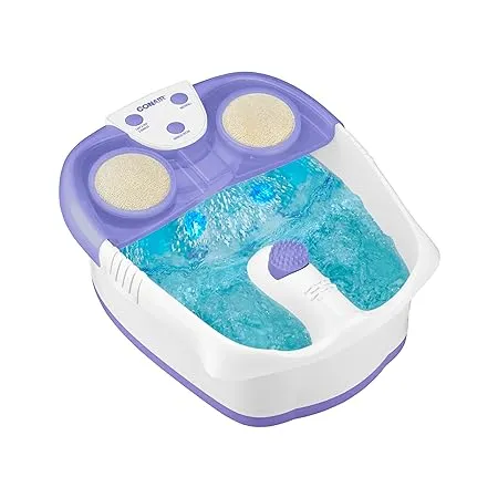 Conair Waterfall Pedicure Foot Spa Bath with Blue LED Lights, Massaging Bubbles and Massage Rollers, Blue/White