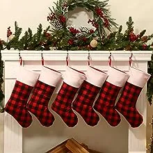 The Holiday Aisle 6 Pack 18 Inches Buffalo Plaid Plush Cuff Christmas Stockings