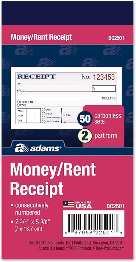 Adams Money/rent Receipt Book