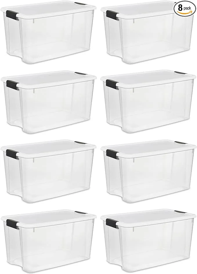 Sterilite 70 Quart Clear Plastic Storage Bin with White Latch Lid