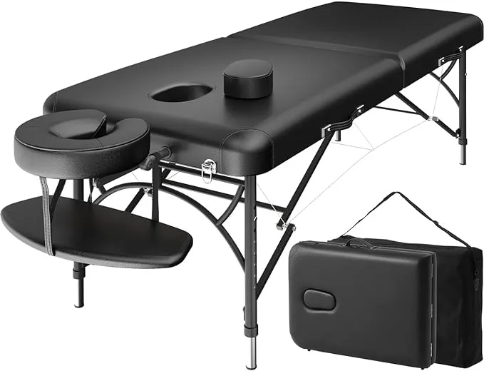 CLORIS 84" Professional Massage Table Portable 2 Folding Lightweight Facial Solon Spa Tattoo Bed Height Adjustable with Carrying Bag & Aluminium Leg Hold Up to 1100LBS