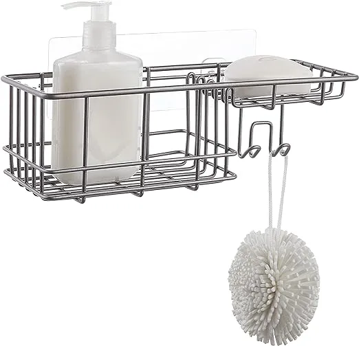 SunnyPoint Classic Wall Mounted Shower Caddy Organizer Basket Shelf With Removable Adhesive Hook. No Drilling Needed (Gunmetal, Standard)