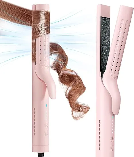 Tymo Airflow Curling Iron for Lasting Curls - Ceramic Flat Iron Hair Straightener and Curler 2 in 1