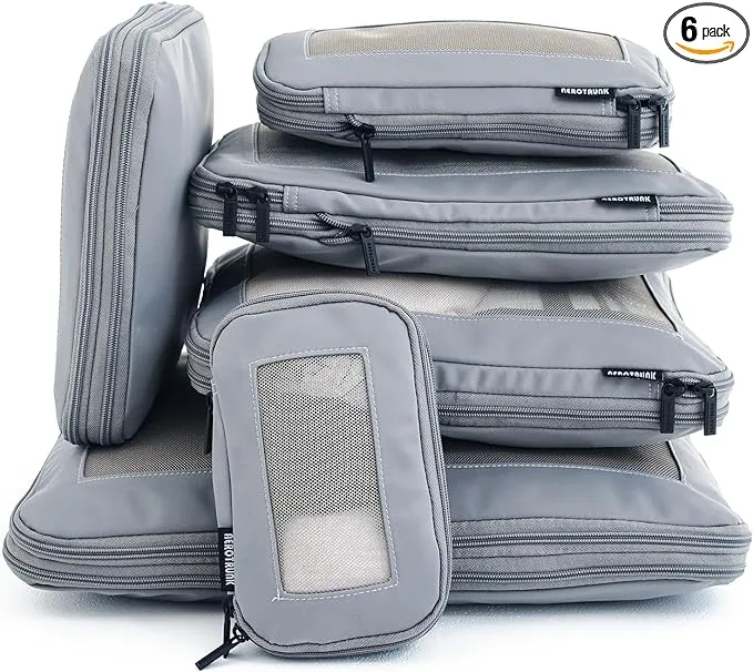 Compression Packing Cubes for Travel - Luggage Organizer Bags - Double Zipper Packing Cubes for Suitcases (4-Pack, Beige)