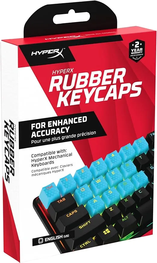 Teclas de borracha HyperX – kit de acessórios para jogos, 19 teclas, layout em inglês (EUA), azul