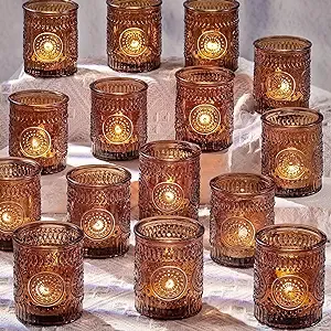 DARJEN Green Votive Candle Holders Set of 36- Glass Candle Holders Bulk for F...