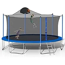 RITSU 14FT Trampoline with Basketball Hoop for Kids, Outdoor Trampolines w/Ladder and Safety Enclosure Net for Boys and Girls, BlueRITSU 14FT Trampoline with Basketball Hoop for Kids, O…