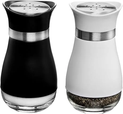 Compact Salt &amp; Pepper Shaker Set with Clear Glass Bottom - Classic Elegance