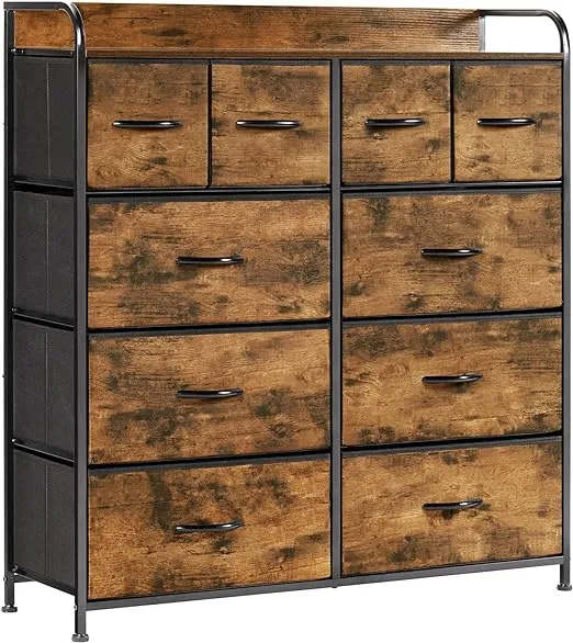 Lyncohome Dresser for Bedroom 10 Larger Drawer Dresser with, LargerSepia Print