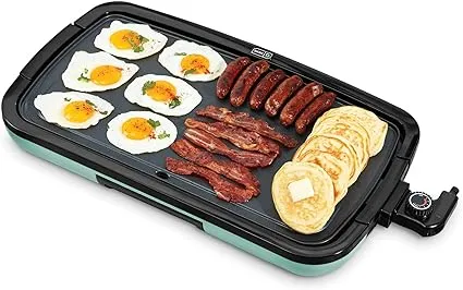 DASH Deluxe Everyday Electric Griddle with Dishwasher Safe Removable Nonstick Cooking Plate for Pancakes, Burgers, Eggs and more, Includes Drip Tray + Recipe Book, 20” x 10.5”, 1500-Watt - Aqua