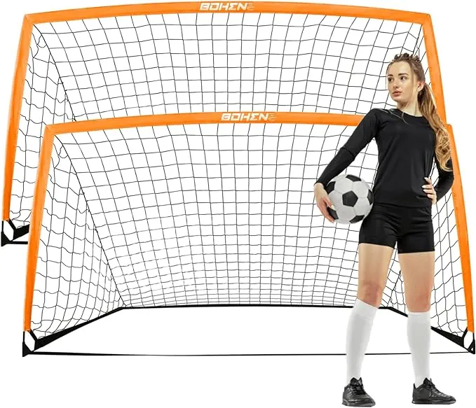 BOHEN 9x5 ft Portable Soccer Goal Net for Backyard with Unique Frame Design, Easy Assembly and Large Size for More Fun Includes Carry Bag, Great for Kids, Teens and Adults