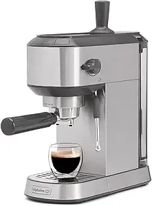 Calphalon Máquina de café expreso compacta, máquina de café expreso casero con espumador de leche, acero inoxidable