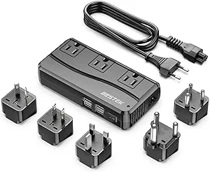 BESTEK 250W Power Converter 3-Outlet and 4-Port USB Travel Voltage Transforme...