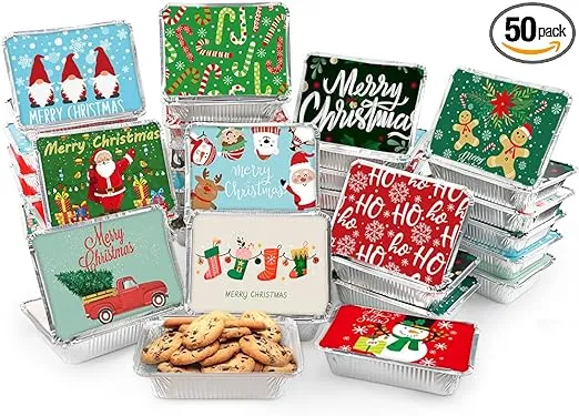 AKEROCK 50 Pcs Christmas Cookie Tins with Lid