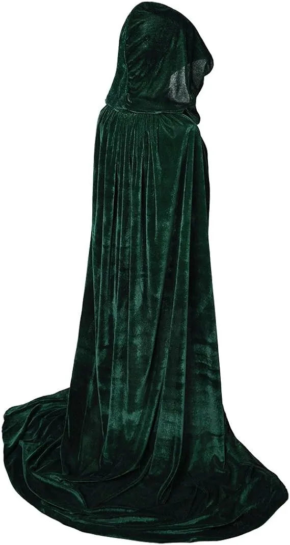 BIGXIAN Long Hooded Cloak Velvet Cape Witch Costume Halloween Costumes for Women Men