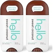 hello Sweet Coconut Deodorant With Shea Butter for Women + Men, Aluminum Free, Baking Soda Free, Parabens Free, 24 Hour Odor Protection, 2.6 Ounce, 2 Pack