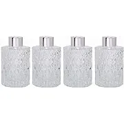 Hosley Set of 4 Mid Century Modern Glass Diffuser Bottles 4 Inch High. Ideal for Use with Essential Oils Hosley Replacement Diffusers and Hosley Reed Sticks DIY Crafts O3 Silver