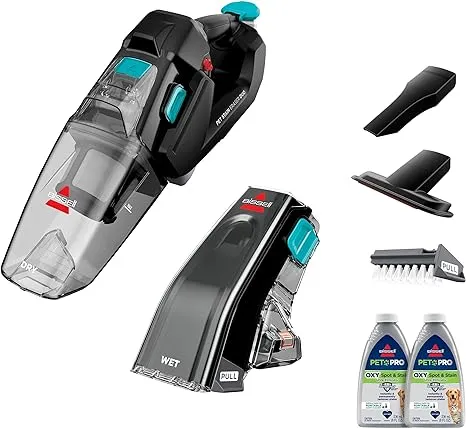 BISSELL Stain Eraser Duo, 2-in-1 Cordless Portable Deep Cleaner and Hand Vacuum with PET PRO OXY Spot & Stain Formula, 3705, Black, Large