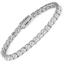 18k White Gold Plated CZ Tennis Bracelet, 4MM Cubic Zirconia Charm Bracelet for Women Men