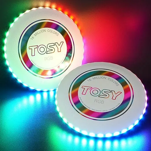 TOSY Flying Disc - 16 Million Color RGB or 36 or 360 LEDs, Extremely Bright, Smart Modes, Auto Light Up, Rechargeable, Perfect Birthday & Camping Gift for Men/Boys/Teens/Kids, 175g frisbees