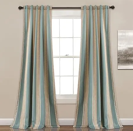 Lush Decor Julia Stripe Room Darkening Window Curtain Panel Pair, 95" Long x 52" Wide, BlueLush Decor Julia Stripe Room Darkening Window Curtain Panel Pair, 95" Long x 52" Wide, Blue