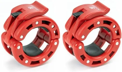 Barbell Collars (Pair) – Locking 2" Olympic Size Weight Clamps - Quick Release Collar Clips – Bar Clamps Great for Weight Lifting, Olympic Lifts and Strength Training (Red V2)