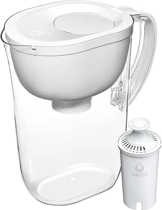 Brita 大型滤水壶，适用于自来水和饮用水，配备 1 个 Elite 滤芯，可减少 99% 的铅，可使用 6 个月，容量为 10 杯，不含 BPA，白色