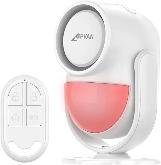 (Update) CPVAN Indoor Motion Sensor Alarm with Siren, Remote Control Wireless Infrared DIY PIR Motion Detector Burglar Alarm System, 125dB Adjustable, Battery Operated, for Home/Shed/Garage/Van etc.