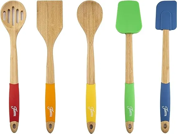 Cambridge Fiesta 5-Piece Bamboo Silicone Utensil Set