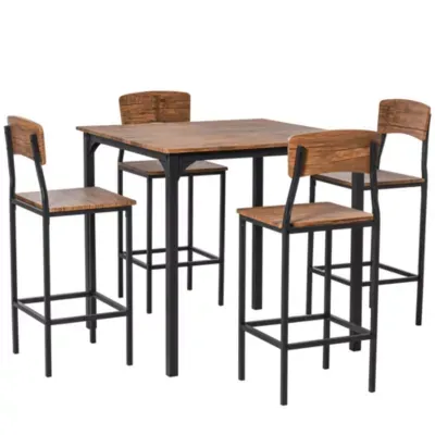 Homcom 5 Pc Modern Counter Height Bar Table Set Compact Kitchen Table 4 Chairs Set With Footrest Metal Legs Wood, Black