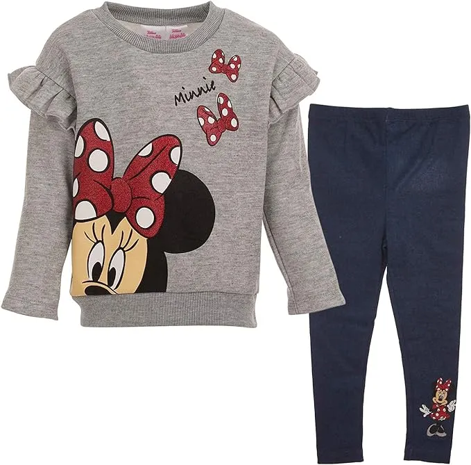 Disney Minnie Mouse Toddler Girls Fleece Pullover Sweatshirt Legging Set Grey 3T