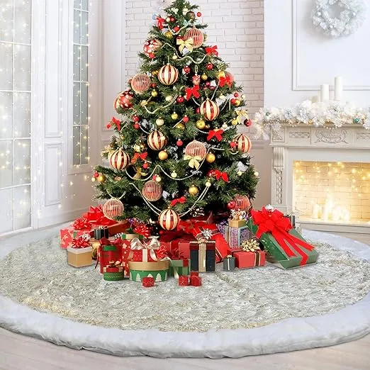 Sheng Hong Christmas Tree Skirt, 72 inch Plush Xmas Tree Skirts for Christmas, Holiday Party Decorations Decoraciones de Navidad - Cloud