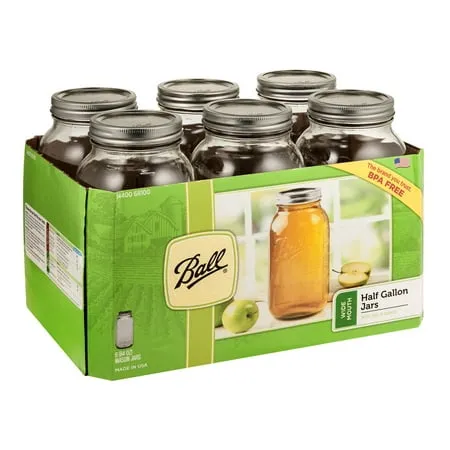 Ball Wide Mouth Half Gallon 64 Oz Jars with Lids and Bands, Set of 6