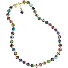 Glass Of Venice Murano Glass Necklace Shorter Length 17-Inches - Italian Millefiori Multicolor Mosaic Beads Handmade Blown Glass - Murano Glass Necklaces for Women