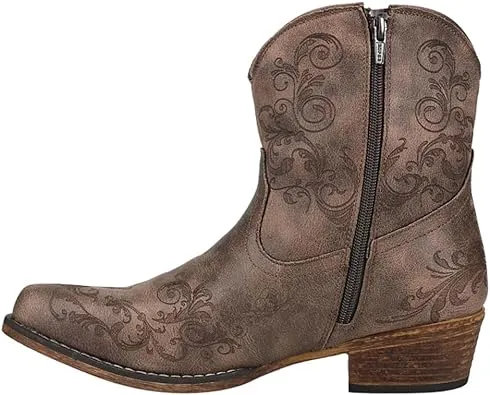 Roper Womens Short Stuff Brown Faux Leather Cowboy Boots