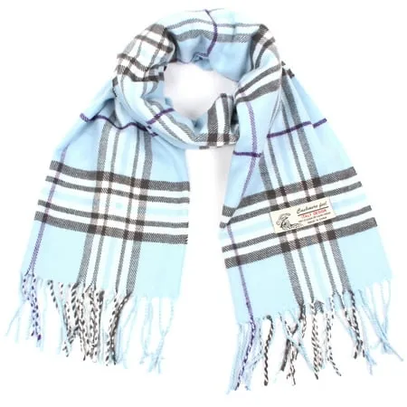 TZ Promise Plaid Cashmere Feel Classic Soft Luxurious Winter Scarf for Men Women (Baby Blue)