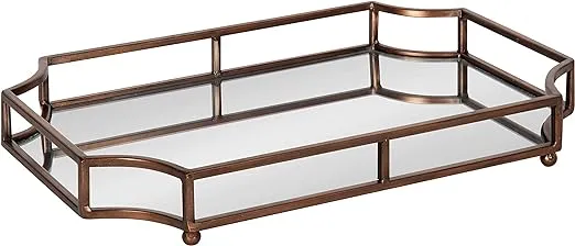 Kate and Laurel Ciel Modern Scalloped Tray, 19 x 13 x 3. Bronze, Decorative Mirrored Tray for Storage and Display