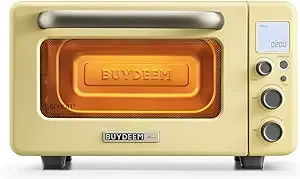 BUYDEEM T103 Countertop Toaster Oven 12QT, No Pre-Heat Needed, 7 Cooking Modes, Retro Mini Toaster Oven with Grill Rack and Baking Tray, Mellow Yellow