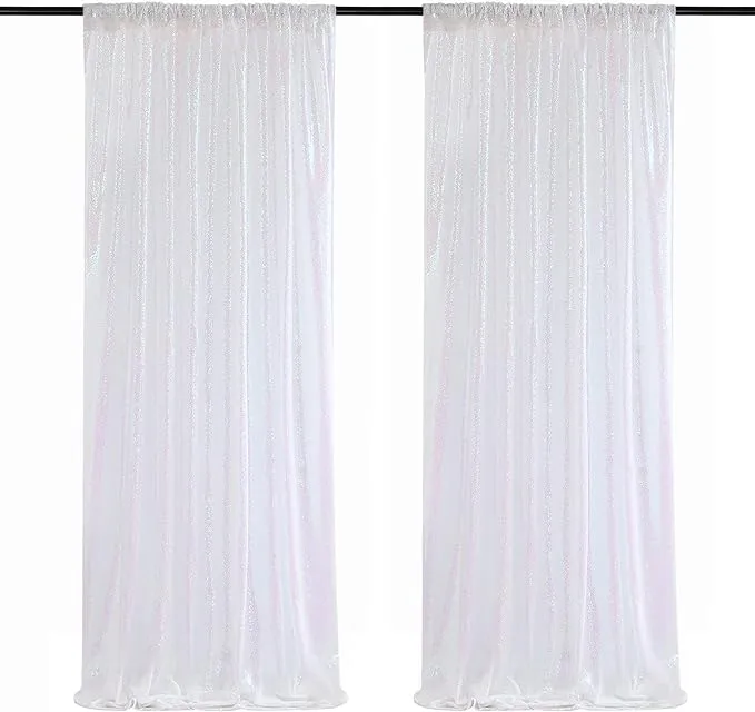 Sequin Curtains 2 Panels White Iridescent 2FTx8FT Sequin Photo Backdrop Sequin 