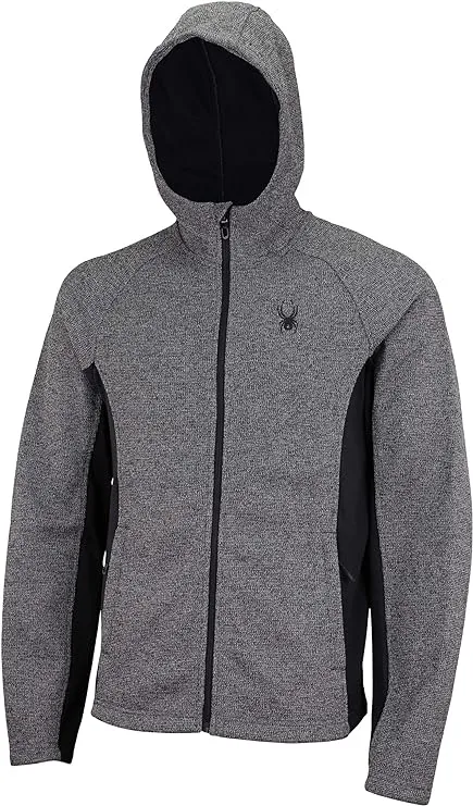 $140 Spyder Charcoal Heather Premium Tech Knit + Woven Hybrid Zip Jacket hoodie