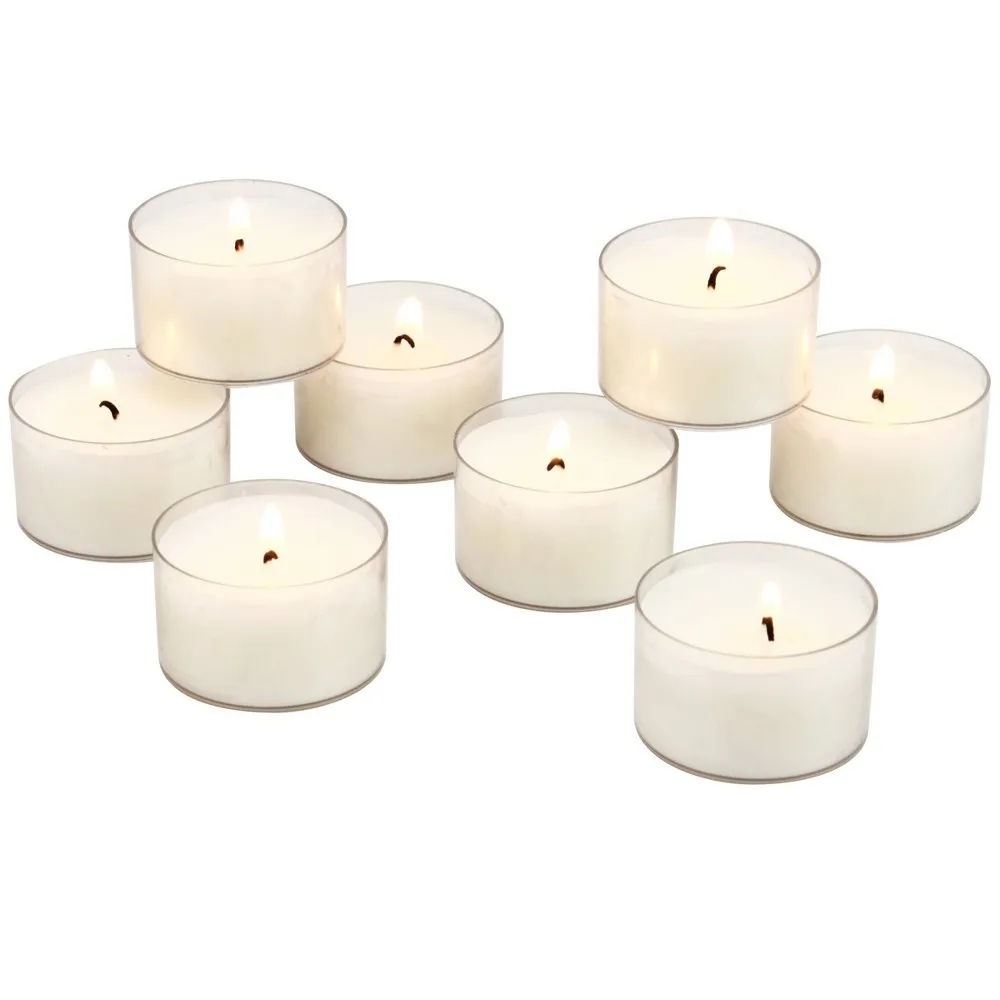 Stonebriar Unscented Long Burning Clear Cup Tealight Candles with 8 Hour Burn Time, 48 Pack, White