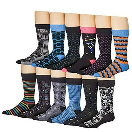 James Fiallo Mens 12-Pairs Funny Funky Crazy Novelty Colorful Patterned Dress Socks MDS01-12