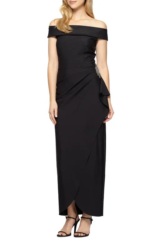 Alex Evenings Off the Shoulder Side Swept Evening Gown