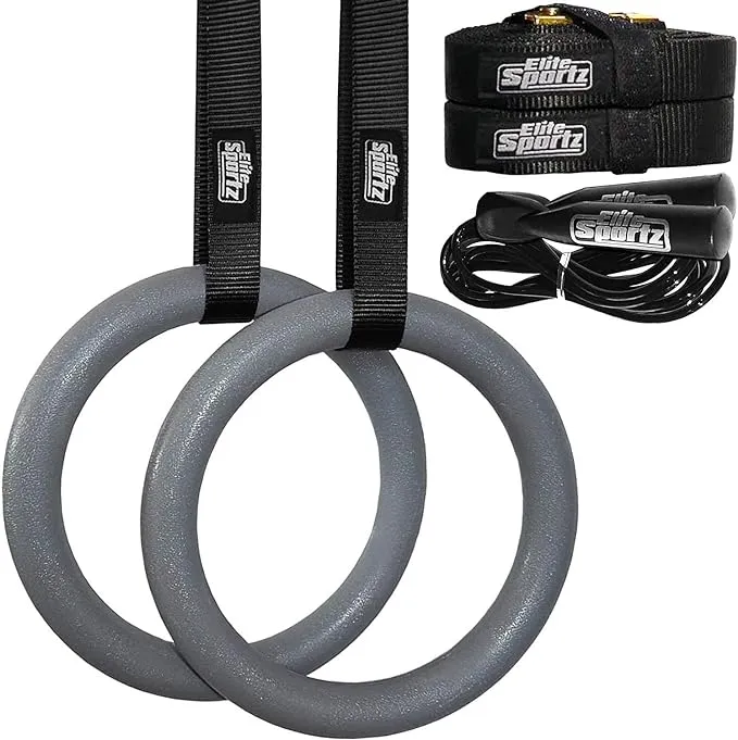 Elite Sportz Equipment Elite Gymnastic Rings - Our Suspension Trainer Has Trustworthy Buckles and Straps - Includes 2 Non-Slip Textured Gymnastics Rin