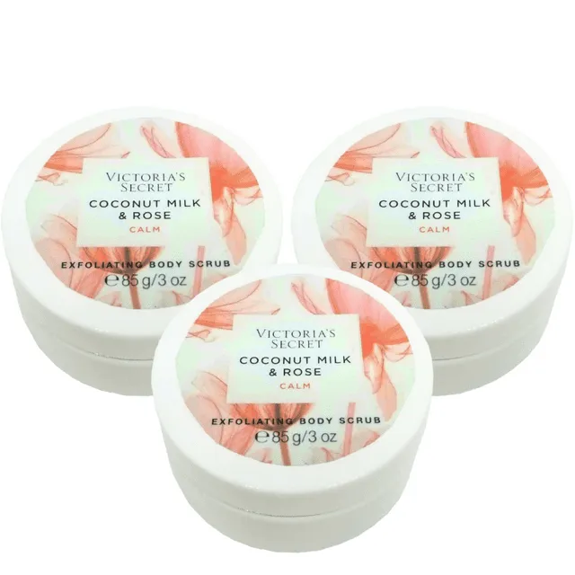 Victoria s Secret Coconut Milk & Rose Calm - Exfoliating Body Scrub Travel Size 3 oz - (3 Pack)