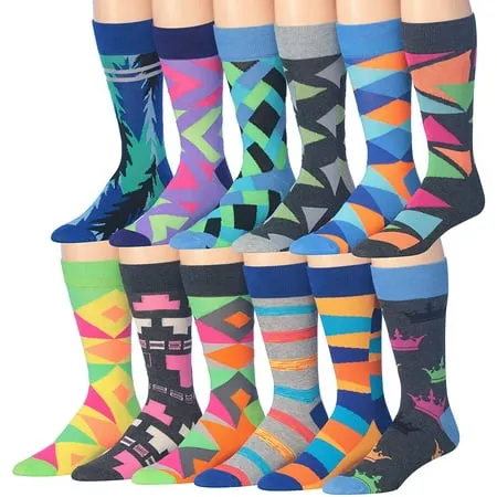 James Fiallo Mens 12-Pairs Funny Funky Crazy Novelty Colorful Patterned Dress Socks MCMC03-12