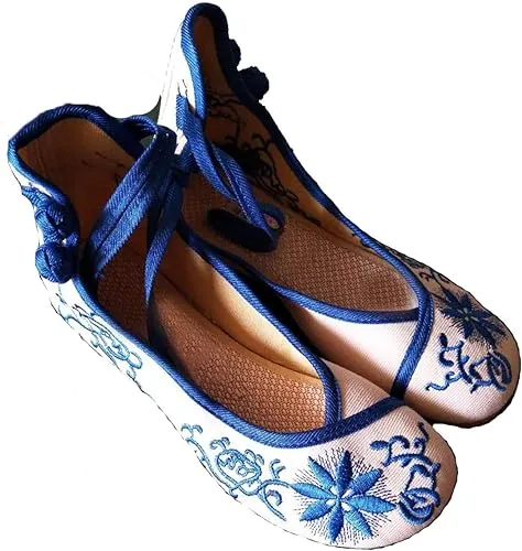 Women Classic Floral Print Embroidered Shoes Chinese Style Ballet Flats Shoes Slip on Shoes