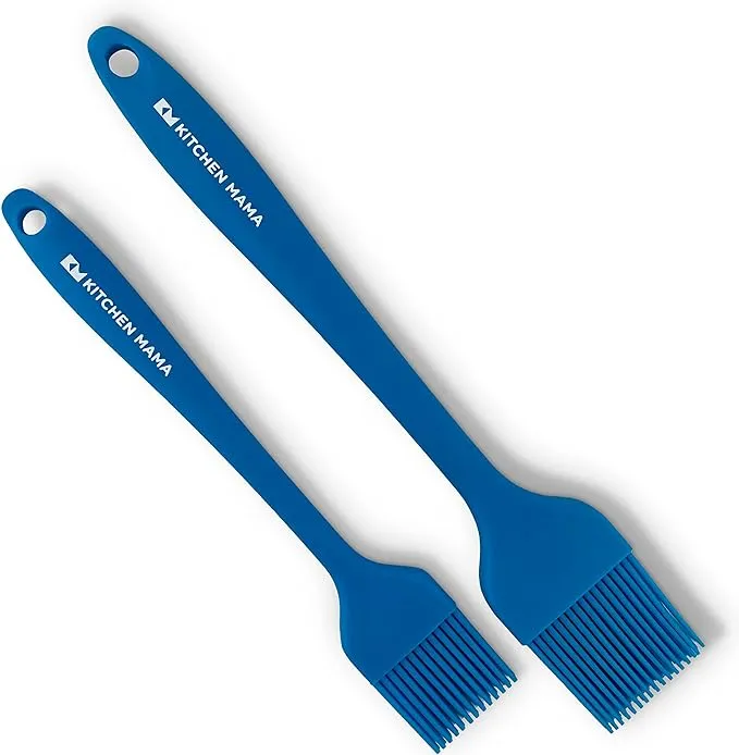 Kitchen Mama WaltzGrip Platinum Silicone Basting Pastry Brush: Set of 2 Heat-Resistant Brushes for Cooking, Baking, Grilling, and Spreading Oil or Butter - Dishwasher-Safe (Blue)