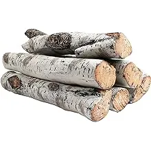 QuliMetal Realistic White Birch Wood Fireplace Logs Set for Indoor and Outdoor Fireplaces