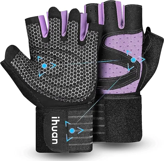 ihuan Ventilated Weight Lifting Gym Workout Gloves with Wrist Wrap Support for Men & Women, Full Palm Protection, for Weightlifting, Training, Fitness, Hanging, Pull upsihuan Ventilated Weight Lifting Gym Workout Gloves with Wrist Wrap Support for Men & 